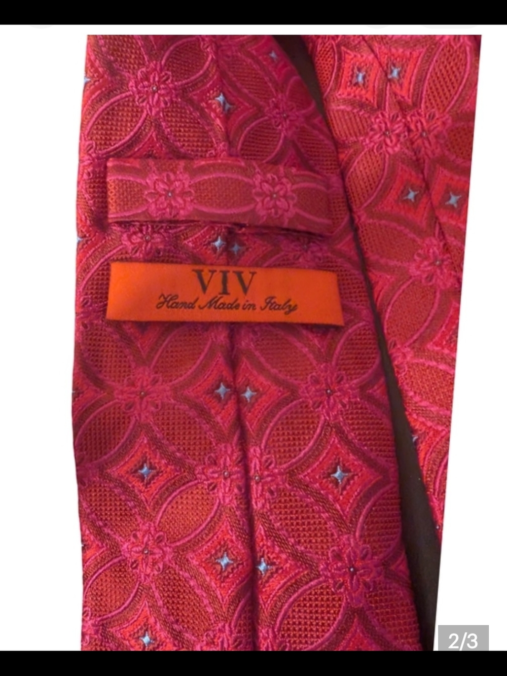 VIV Handmade In Italy 100% Silk Necktie Red Geometric Luxury